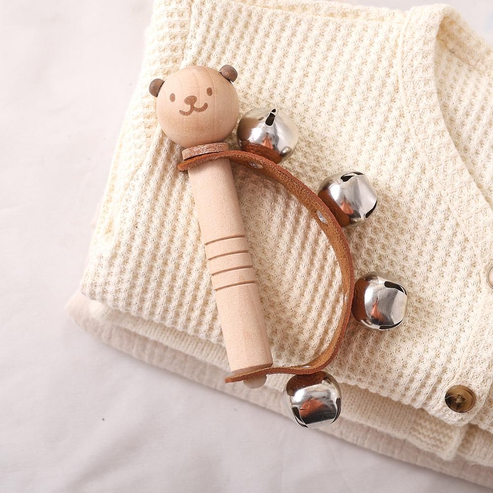 1Pc Baby Wooden Rattlehand Music Bellwooden Instrumentsbaby 0 3 Years Toysmake Sound Toysbear Music Rattletoys For Kids