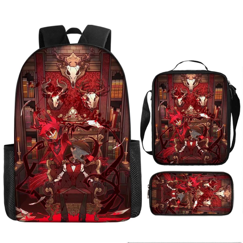 Hell Inn Hazbin Hotel Student Rugzak Cartoon Schooltas Drie Delige Set Rugzak Schoudertas Etui three-piece set