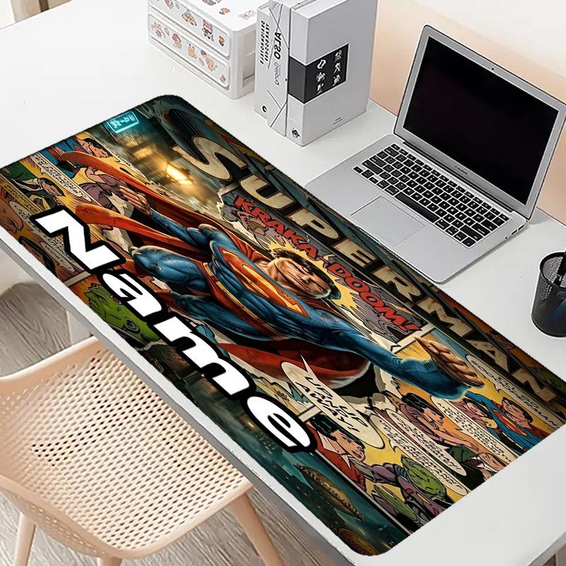 Custom Name Personalized Superman Pattern Mousepad, Laptop PC Desk Mat, Decorative Desk Mat for Home Keyboard Pad Gift