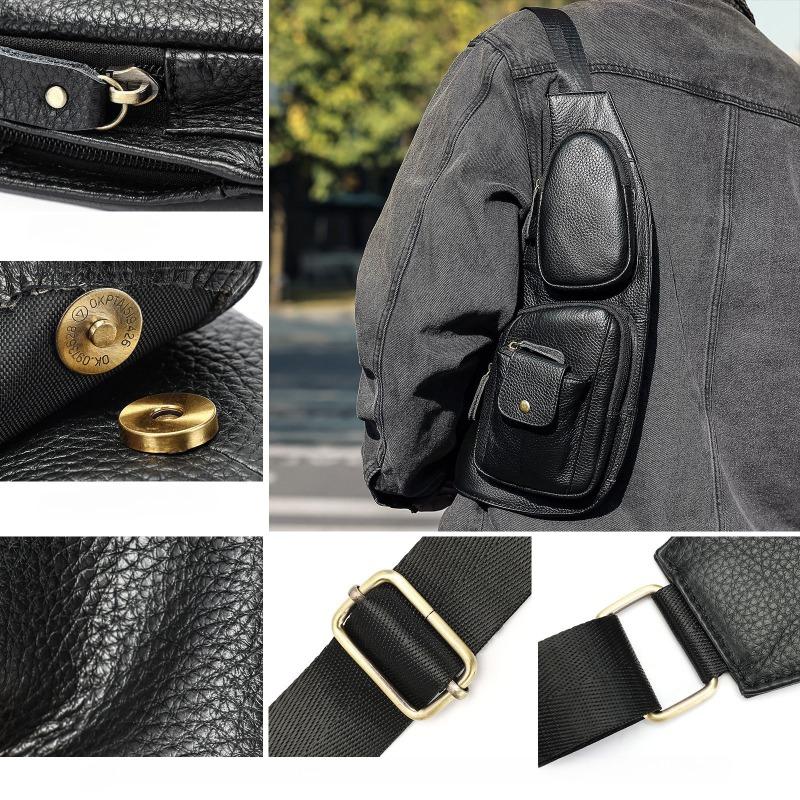 Retro Genuine Leather Chest Bag Top-grain Cowhide Casual Single-shoulder Crossbody Bag Sports Chest Bag
