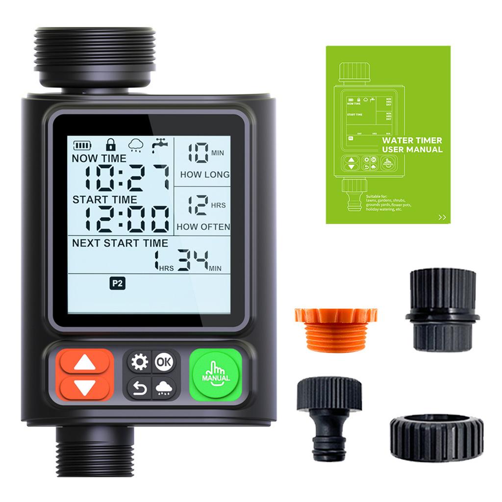 Water Timer Garden Hose Sprinkler Timer 10 Programmable Automatic Rain Delay 3.3 Inch LCD Screen IP54 Rainproof