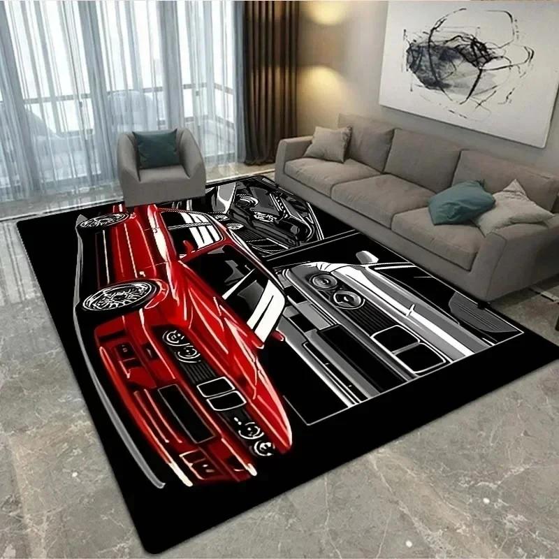 3D Printing Retro Racing Pattern Art Carpet Bedroom Living Room Cool Old Car Floor Mat Home Decoration Non-slip Floor Mat Carpet