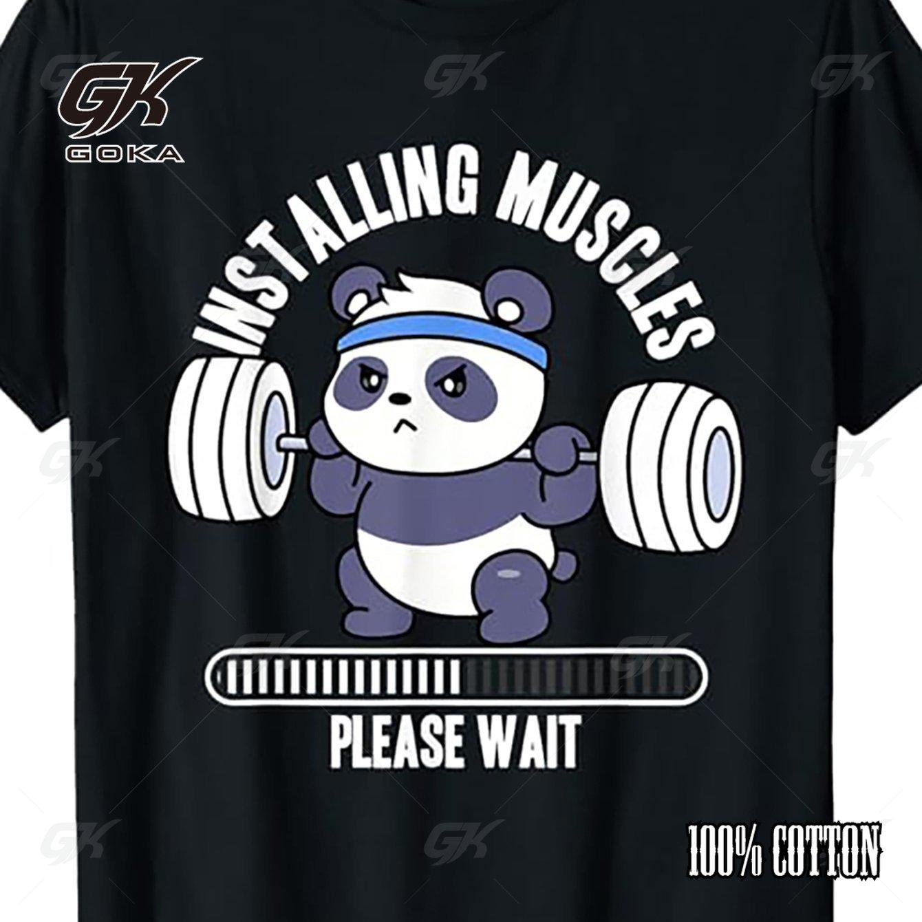 

Funny Panda Installing Muscles Please Wait Cotton T Shirt Men s Workout Gym Graphic Tees Humorous Fitness Motivation T Shirts 4XL