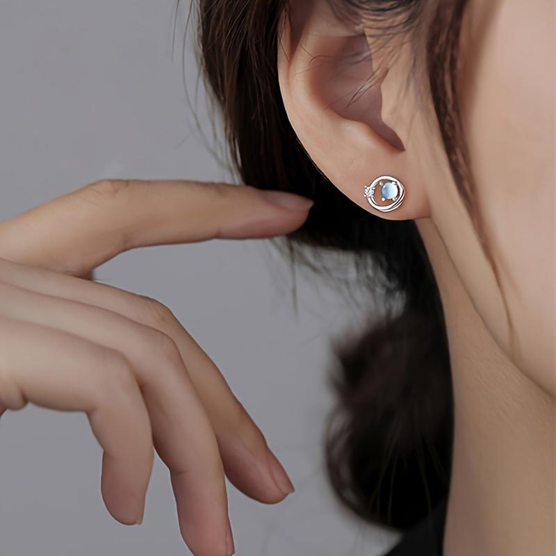 Huitan Novel Stud Earrings for Women Dainty Blue Crystal Saturn Planet Ear Studs Tiny Star Galaxy Cosmic Minimalist Jewelry Gift