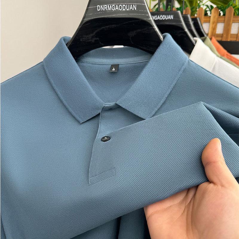 Men's Solid Color 100% Cotton Polo - Short-Sleeve, Summer Casual Lapel Top for Middle Age