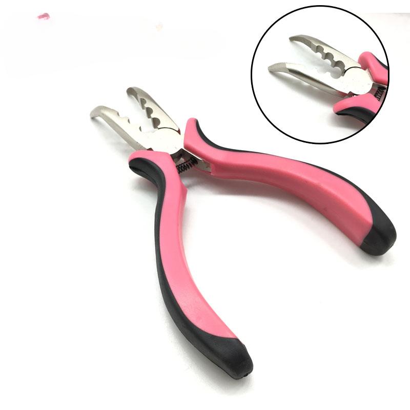 1Pc Curved Hair Plier Red or Pink and Black Handle Curved Plier with Three Hole Professional Tool Hair Extension Plier