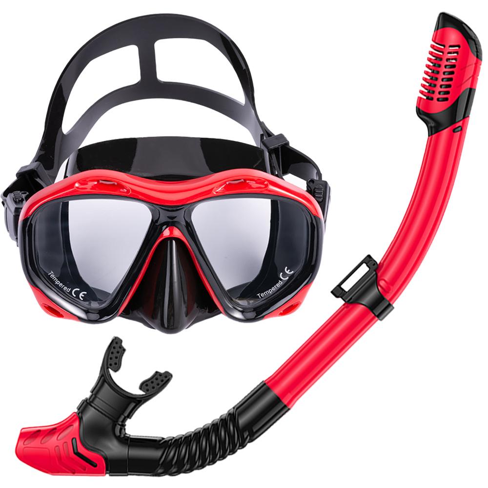 Professional snorkeling high definition swimming tempered glass large frame mask set