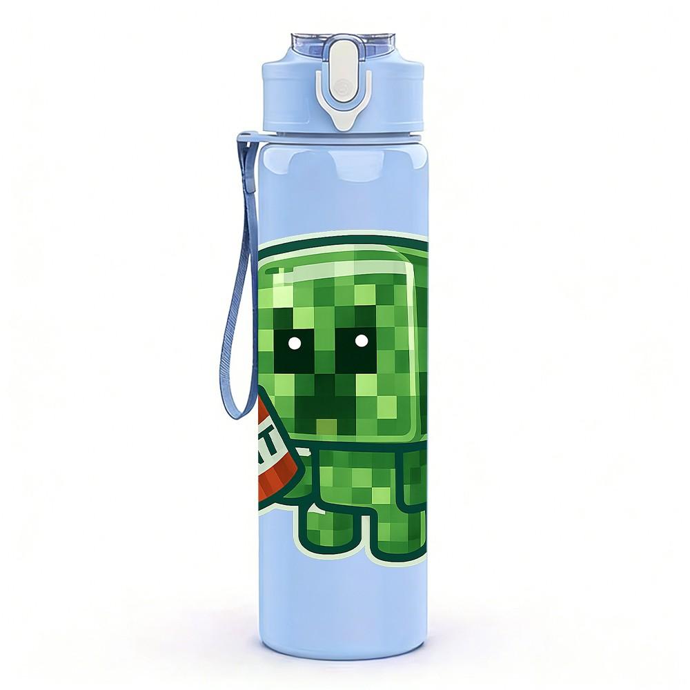 1PC Green Zombie Game Character 750ml Color Plastic Sports Water Bottle Leakproof Flip Straw Lid Suitable for Sports Office Home Use
