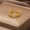 Luxury Gold Color Pearl Zircon Rings for Woman Simple Hollow Heart Cross Opening Joint Ring Wedding Party Elegant Jewelry Gifts