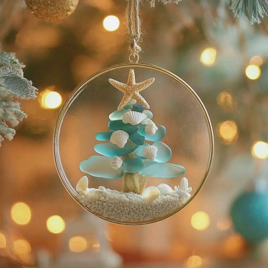 Sea Glass Nativity Christmas Ornament Beach-Inspired Hanging Ornament Nativity Christmas Tree Decoration for Xmas Tree Coastal Home Decor
