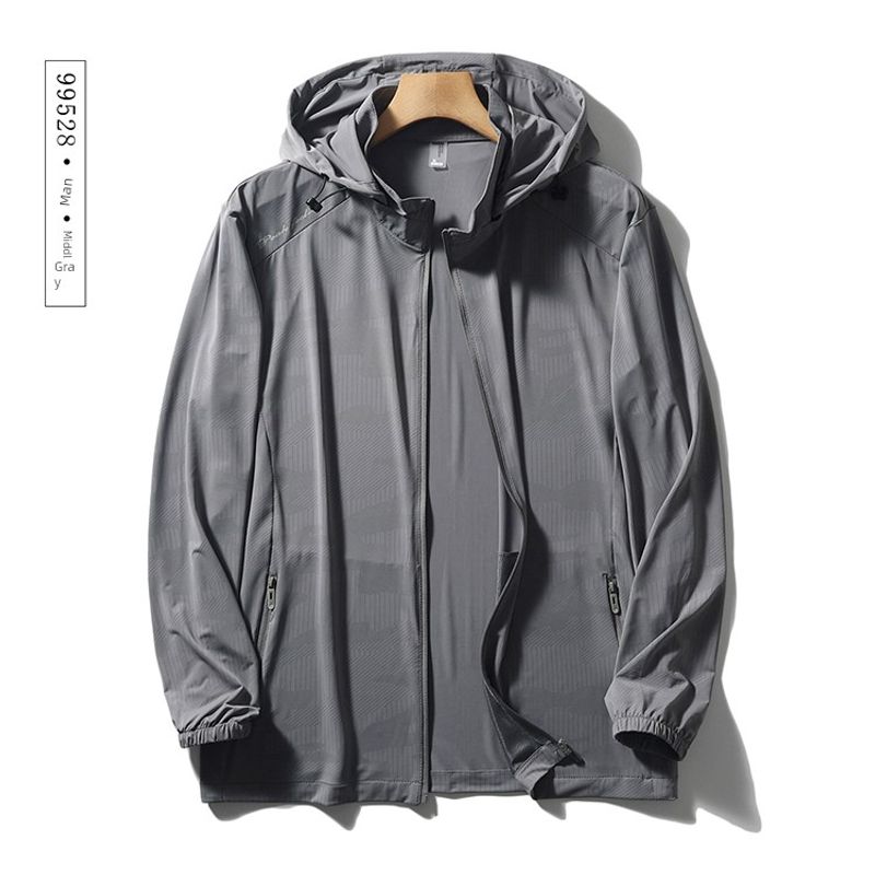 Outdoor Elastic Ice Silk Sun Protection Clothing for Men 2024 New Summer Thin Hooded Skin Windbreaker Foreign Trade Sun Protection Jacket