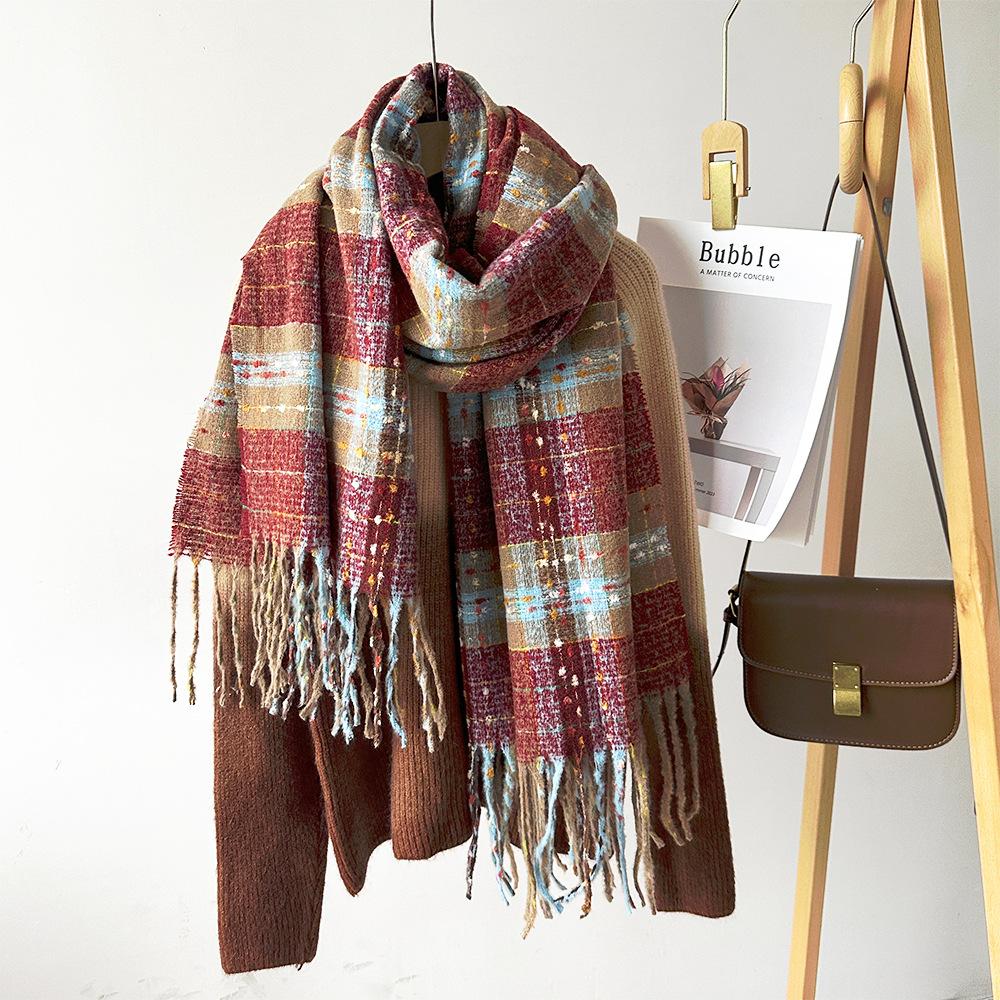 Winter Christmas red atmosphere soft waxy scarf female couple style holiday gift premium sense angola red plaid shawl