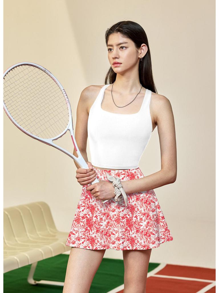 Women's Summer Activewear Set: Yoga Print Mini Skirt & Bra - Anti-Exposure for Outdoor Sports (Golf, Tennis, Badminton)