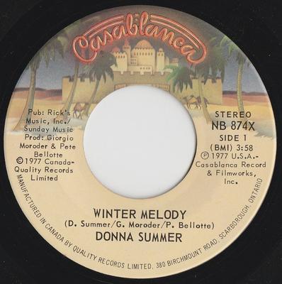 7-Zoll-Schallplatte DONNA SUMMER - Winter Melody NB874X Casablanca 1977 Kanada Soul/Funk Gebraucht