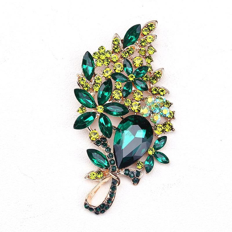 Модная брошь Витражная большая брошь Хрустальная брошь Корсаж Женская одежда Аксессуары зелёный