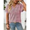 Summer New Women's V-neck Short-sleeved Loose Striped Casual Pullover T-shirt