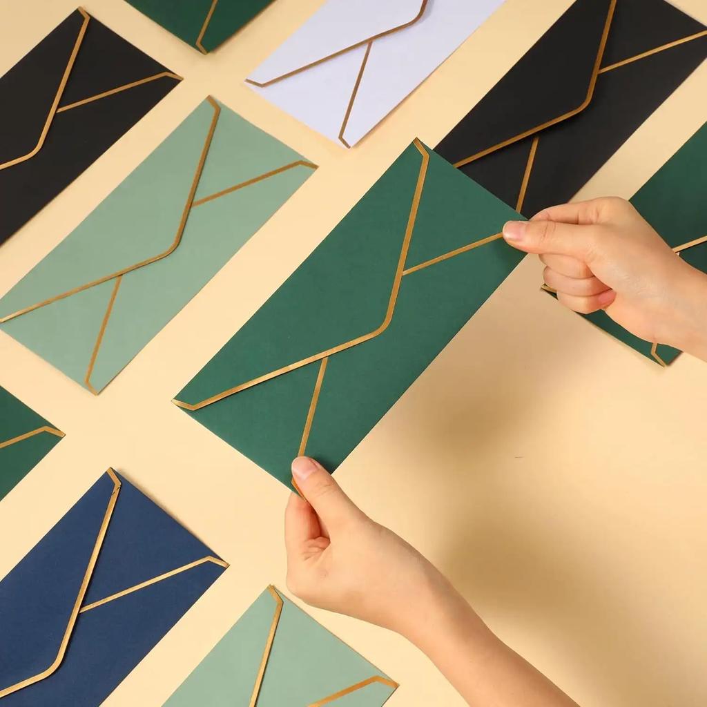 10pcs Luxury Golden Foil Sealed Envelopes Kit - Self-Sealing Wedding Invitations, Thank You Cards, Corporate Event