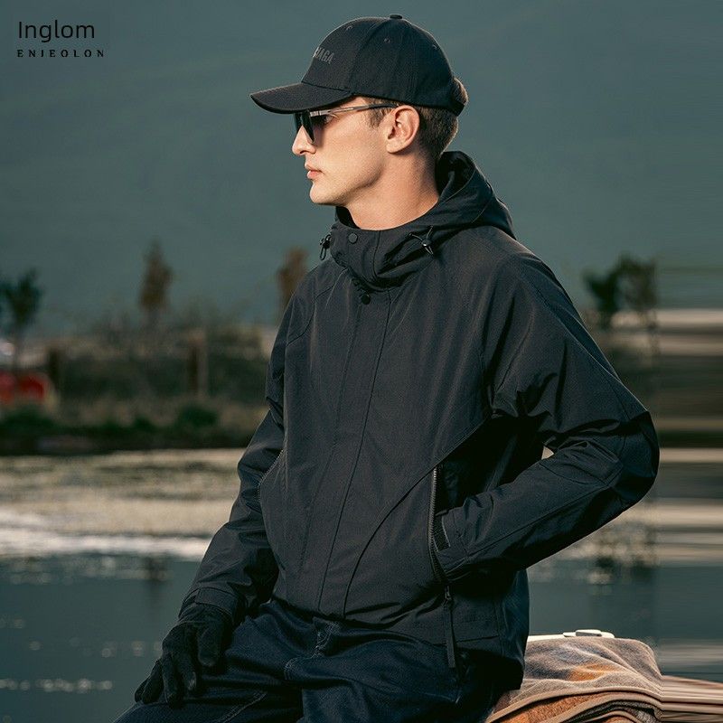 

Yingjuelun 2025 Autumn/Winter Hooded Work Jacket Men s Mountain Style Urban Outdoor Windproof Jacket Spring/Autumn Coat Black L