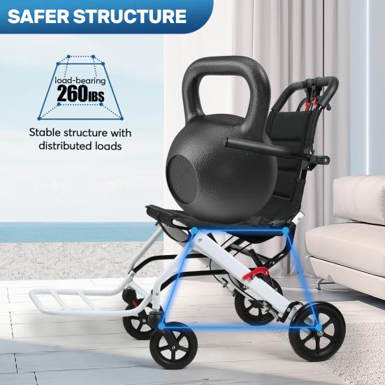 17.7 Inches Transport Wheelchair Lightweight Foldable Wheelchair Portable Aluminum Alloy Travel Wheelchair with Handlebar Brake Lever for Adults