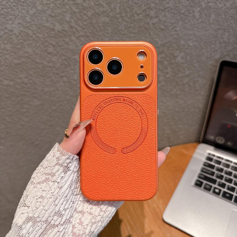 For MagSafe Solid Color Frame Artificial Leather Magnetic Phone Case For iPhone 17 Pro Max 15 13 14 16 Pro Max Bumper Back Cover