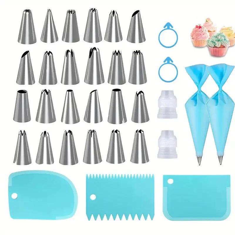 Silicone Piping Bags and Tips Set Cake DIY Decorating Kit with Stainless Steel Pasting Mouth Set Cream Pasting Bag Baking Set Baking Tool Lyp016