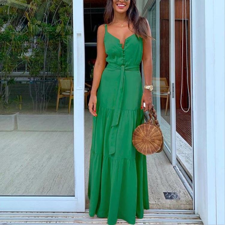 Sleeveless Spaghetti Strap Maxi Dress Women Long Sundress Fashion