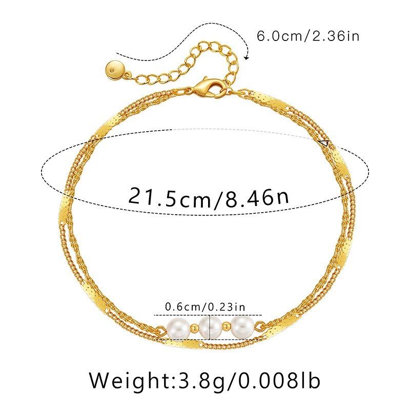 Double Layer Stacked 18k Gold Plated Pearl Anklet Women Minimalist Foot Jewelry