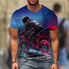 Round Neck 3D Motorcycle Printed Fashionable Casual Short Sleeved Men's T-shirts - Soft Medium Stretch Polyester Fabric Summer Relaxed Fit Clothing