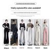 2024 Women's American Retro Petite Slimming Sports Pants, Spring/Autumn, Micro Flare with Drawstring