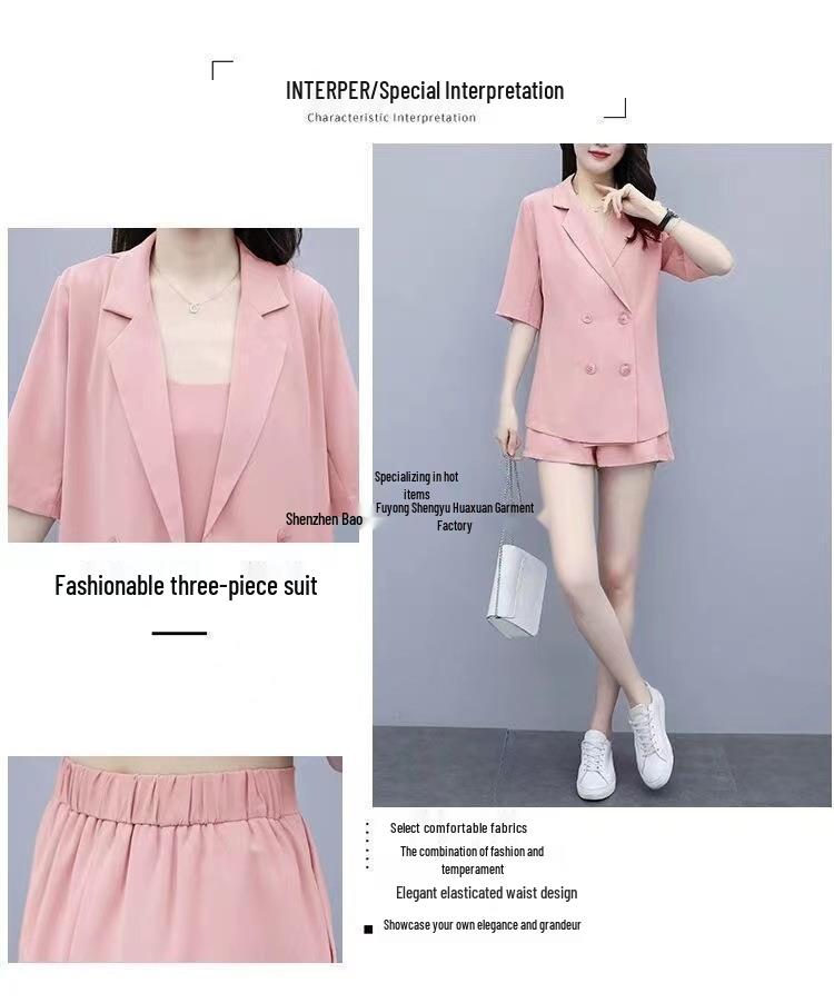 2024 Plus Size Summer Fashion 3-Piece Set: Stylish, Belly-Concealing Shorts Suit for Women