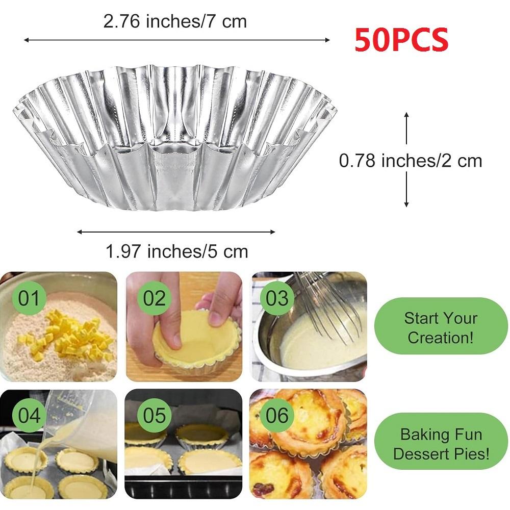 50PCS 20pcs Reusable Aluminum Alloy Cupcake Egg Tart Mold Cookie Pudding Mould Nonstick Cake Egg Baking Mold Pastry Tools