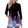 Mote dame casual revers kort 3/4 ermet juleprint skjorte dame knapp opp topper