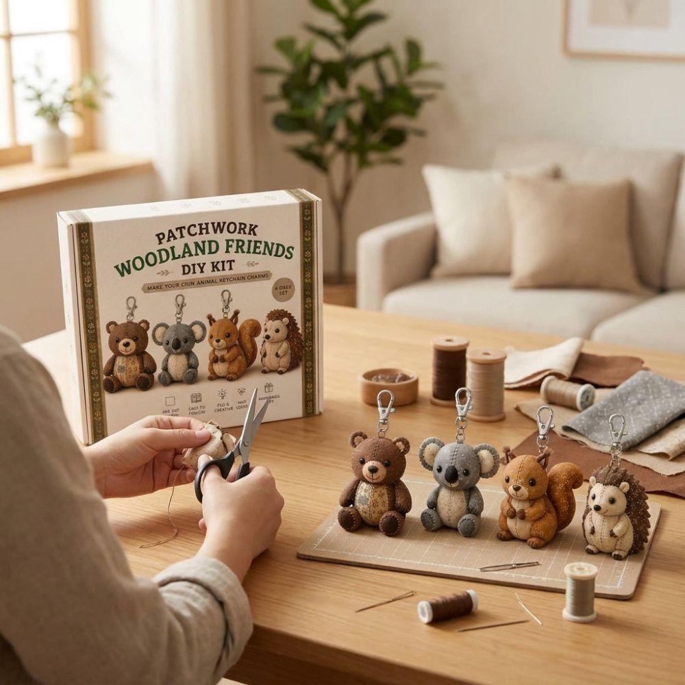 Vorgeschnittene Stoff-Patchwork-Tier-Sets Katze Hund Zwerg Handgemachte Schlüsselanhänger-Sets Schlüsselanhänger Basteln