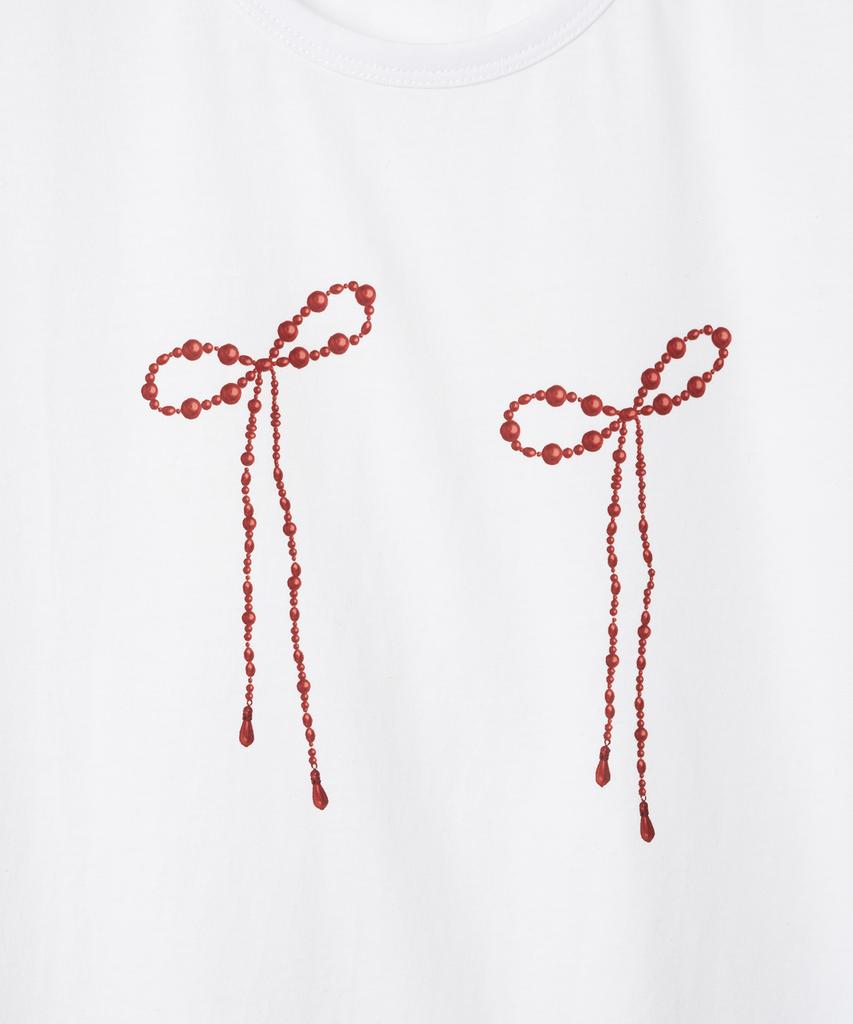 MILLO WOMEN Pearl Ribbon T-Shirt [Pure White]