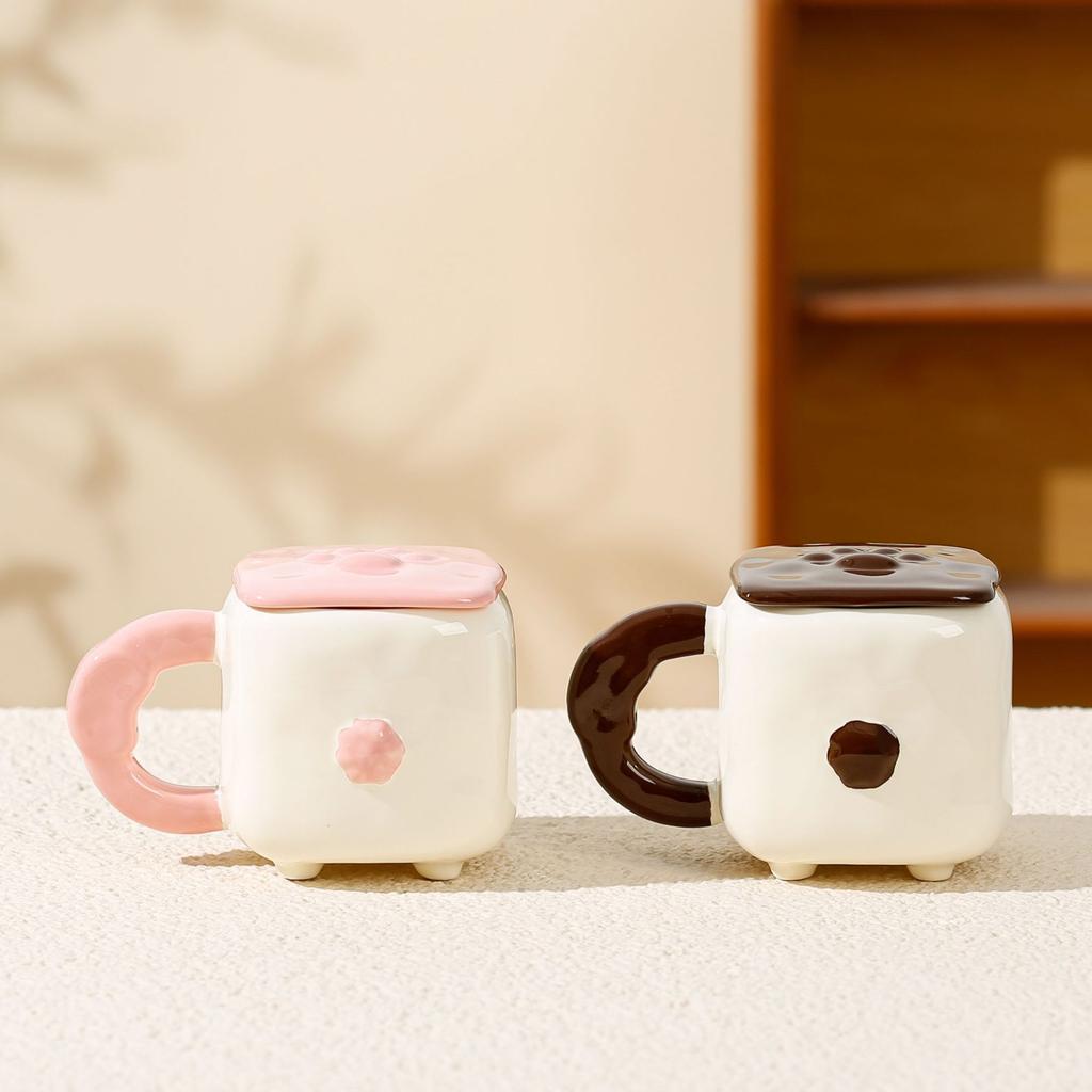 Funny Cute Puppy Ceramic Cup Girls Milk Breakfast Cup Couple Mug with Lid Creative Cup Souvenir Gift