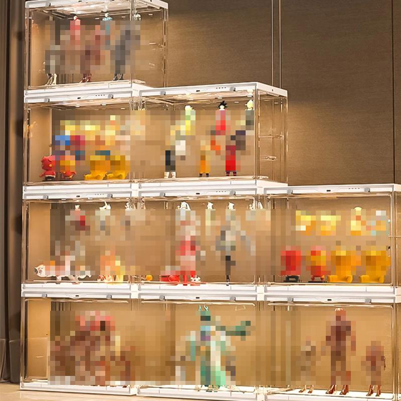 Vitrine Aufbewahrungsbox mit LED-Licht Weihnachtsimitat Acryl Transparent Ornamente Modell Spielzeug Vitrinen