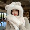 Plush hat, scarf, gloves, integrated hat, female cute fashion ear protection pullover hat, winter warm and cold three-piece set