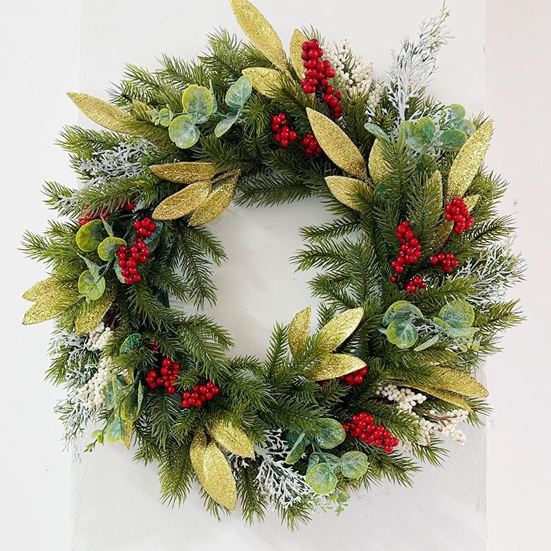 

50Cm Christmas Wreath Simulation Pe Cypress Leaf Gold Butterfly Result Christmas Decorations Window Door Hanging Ring Lattice Knot 50CM/45g