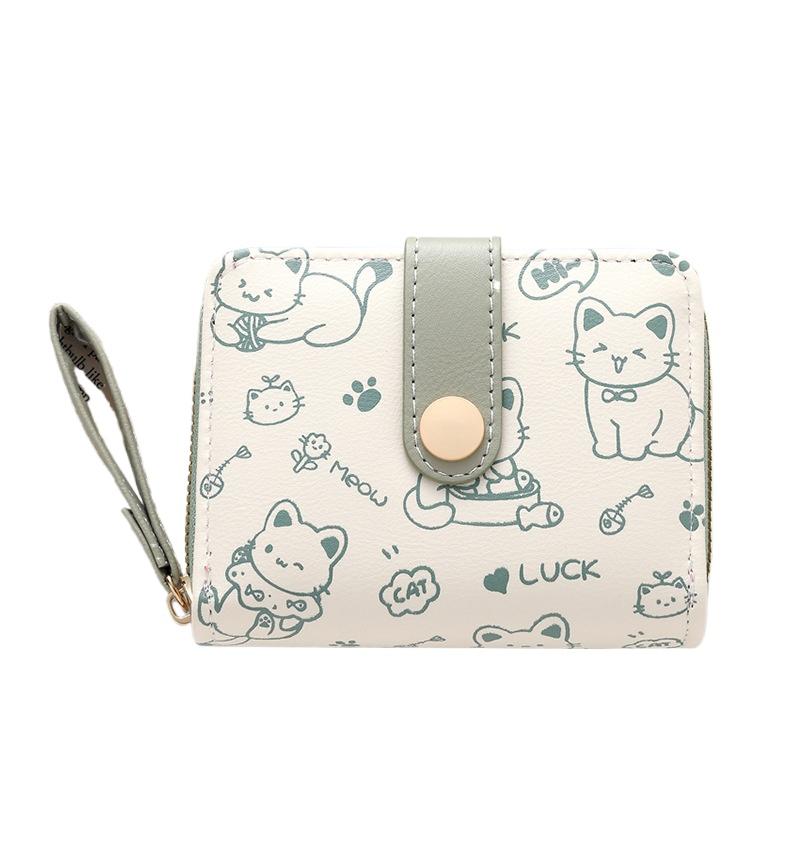 Simple and cute kitten lady buckle change bit portable belt female multi-function short wallet wallet card bag