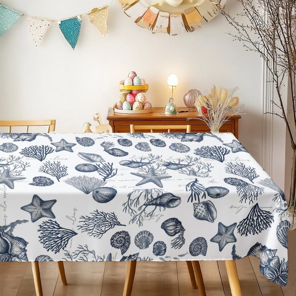 Nautical Sea Life Rectangle Table Cloth for Table Decor Holiday Party Waterproof Reusable Tablecloth for Tables Kitchen Dining