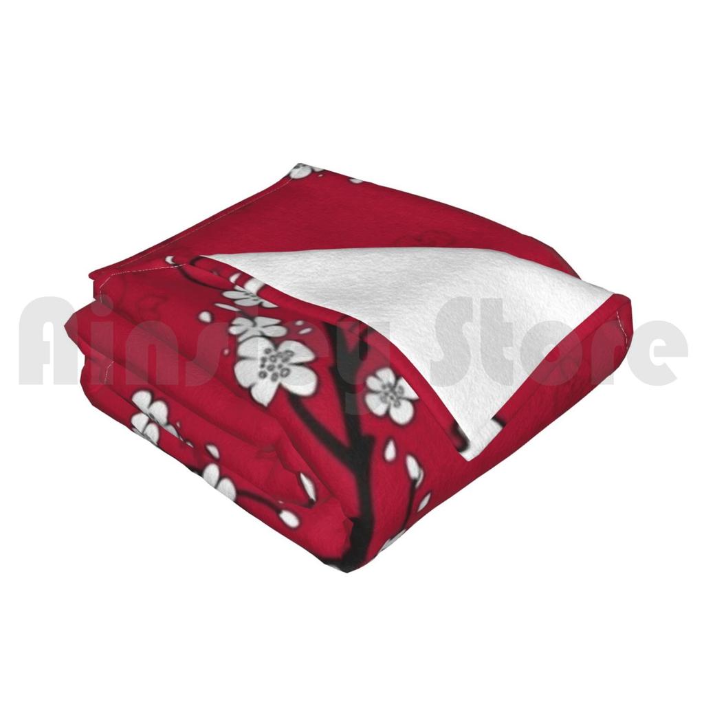 Red Japanese Cherry Blossom Pattern Blanket For Sofa Bed Travel Pattern Texture Chic Abstract Japan Japanese