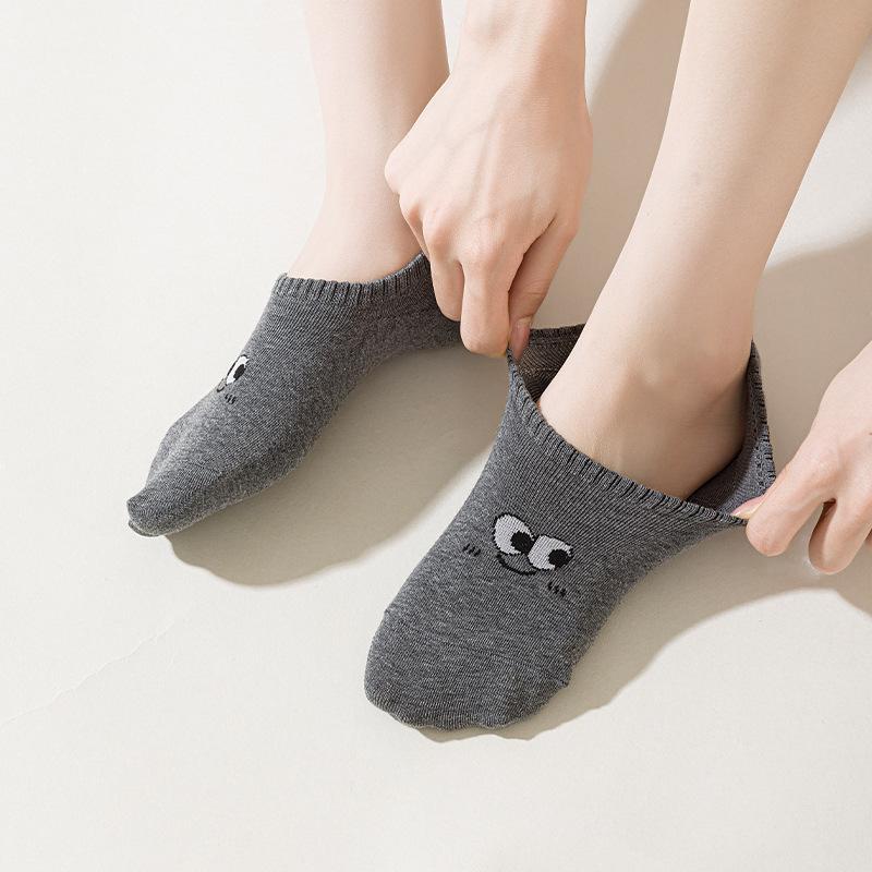 Damen Bootssocken, Dünne Baumwollsocken für Frühling und Sommer, die nicht verrutschen, Silikon Anti-Rutsch Sommer Unsichtbare Socken, Eye Kurze Socken