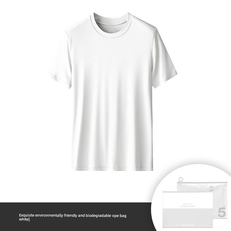 60 Modal Men Short Sleeve T-Shirt 2024 New Arrival Trendy Summer Bottoming Shirt Export Export White T-shirt