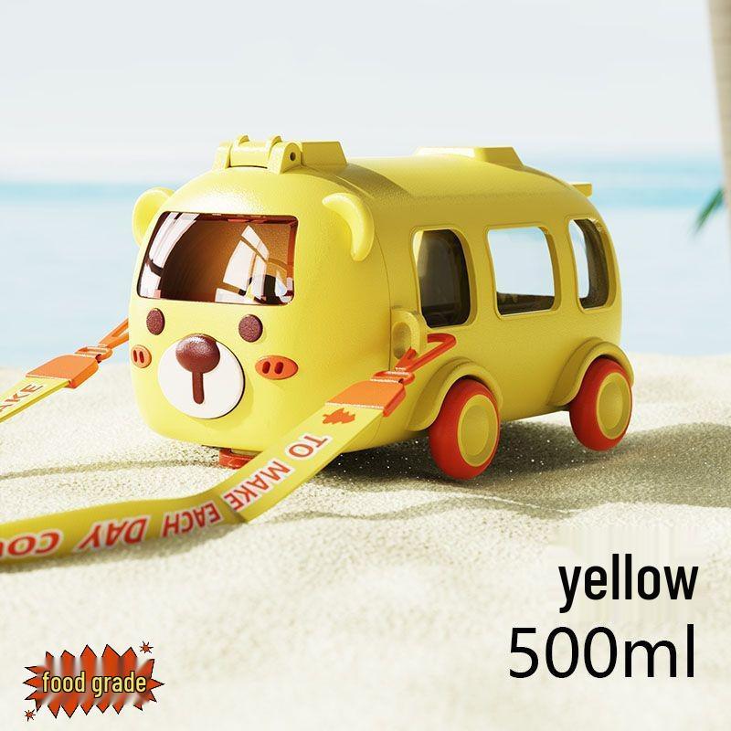 Children's Cartoon Bus Straw Cup for Kindergarten & School