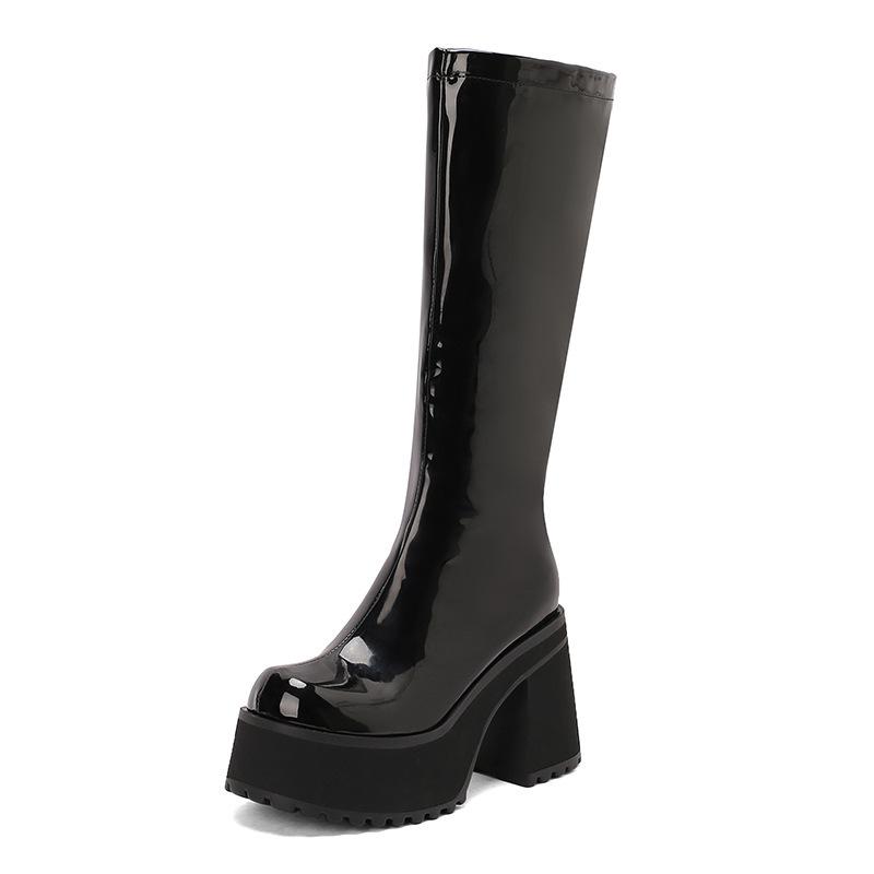 Outer Single Autumn and Winter Punk Style Thick-soled Large-size Zipper High-heeled High Boots