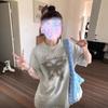 grey cotton short-sleeved t-shirt women's summer new small butterfly print ins design sense niche loose top