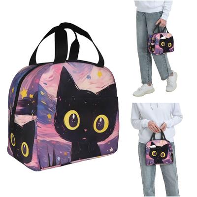 NattSvart Katt På Molnen Isolerad Lunchväska för Kvinnor Barn Bärbara Matlådor Termisk Lunchlåda Tote