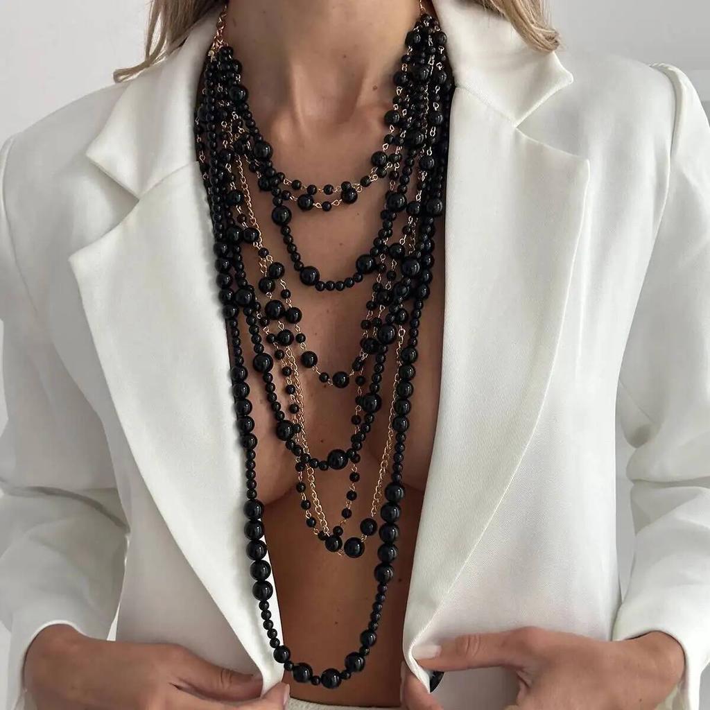 SHIXIN Luxury Multilayer Imitation Pearl Long Tassel Necklace for Women Bridal Elegant Pendant Sweater Chain Wedding Jewelry New