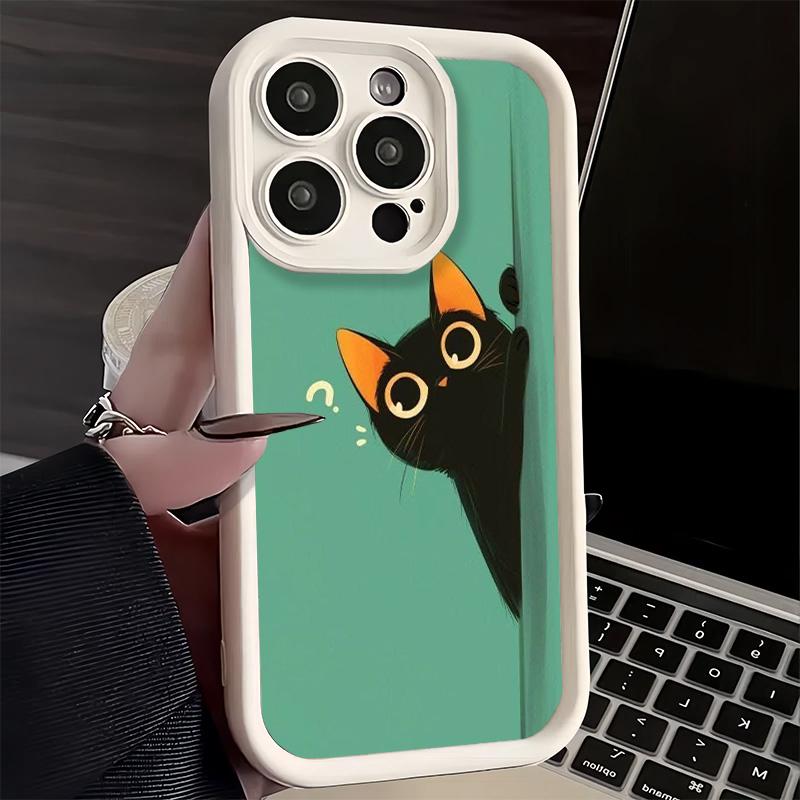 Phone Case for iPhone 17 Air 16E 15 16 Pro Max Cat Cute Kitten Cartoon Cover 14 Plus 13 12 Mini Soft Shell Silicone Fundas