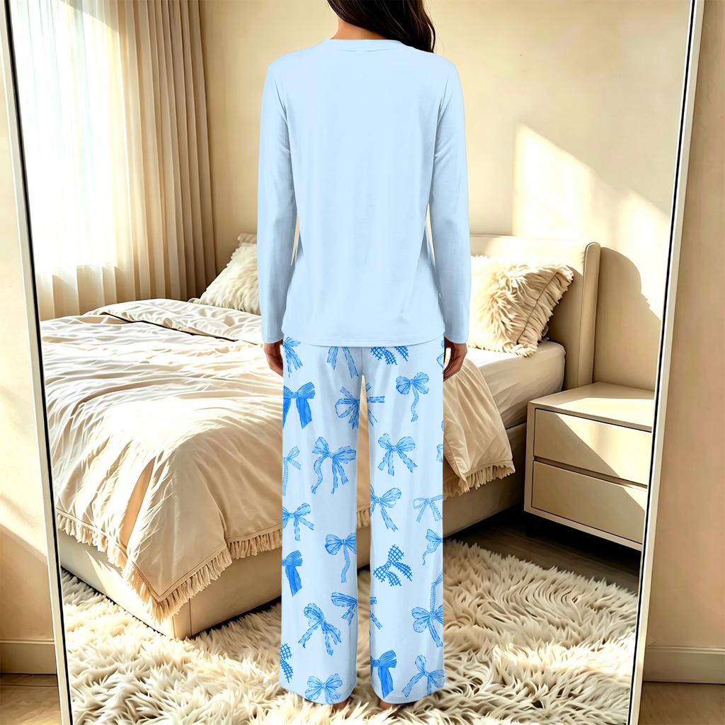 Women's V-Neck Loose Fit Printed Pajama Set Two Piece Sleepwear for Casual